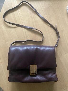 Massimo Dutti Leather Crossbody Bag in Dark Burgundy